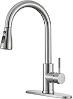 SOEBIZ Kitchen Faucet with Pull Down Sprayer, Brushed Nickel Stainless Steel High Arc Single Handle for Farmhouse RV Laundry Sink, 1/3 Hole Install