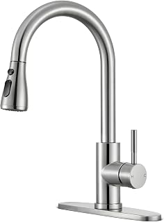 SOEBIZ Kitchen Faucet with Pull Down Sprayer, Brushed Nickel Stainless Steel High Arc Single Handle for Farmhouse RV Laundry Sink, 1/3 Hole Install