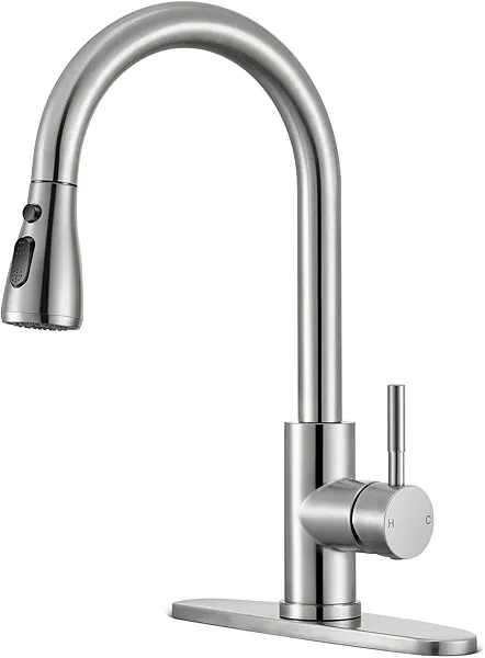 SOEBIZ Kitchen Faucets with Pull Down Sprayer, High Arc Single Handle Stainless Steel Commercial Kitchen Faucet 1 or 3 Hole Sink Faucet for Farmhouse Camper Laundry Rv Bar, Brushed Nickel