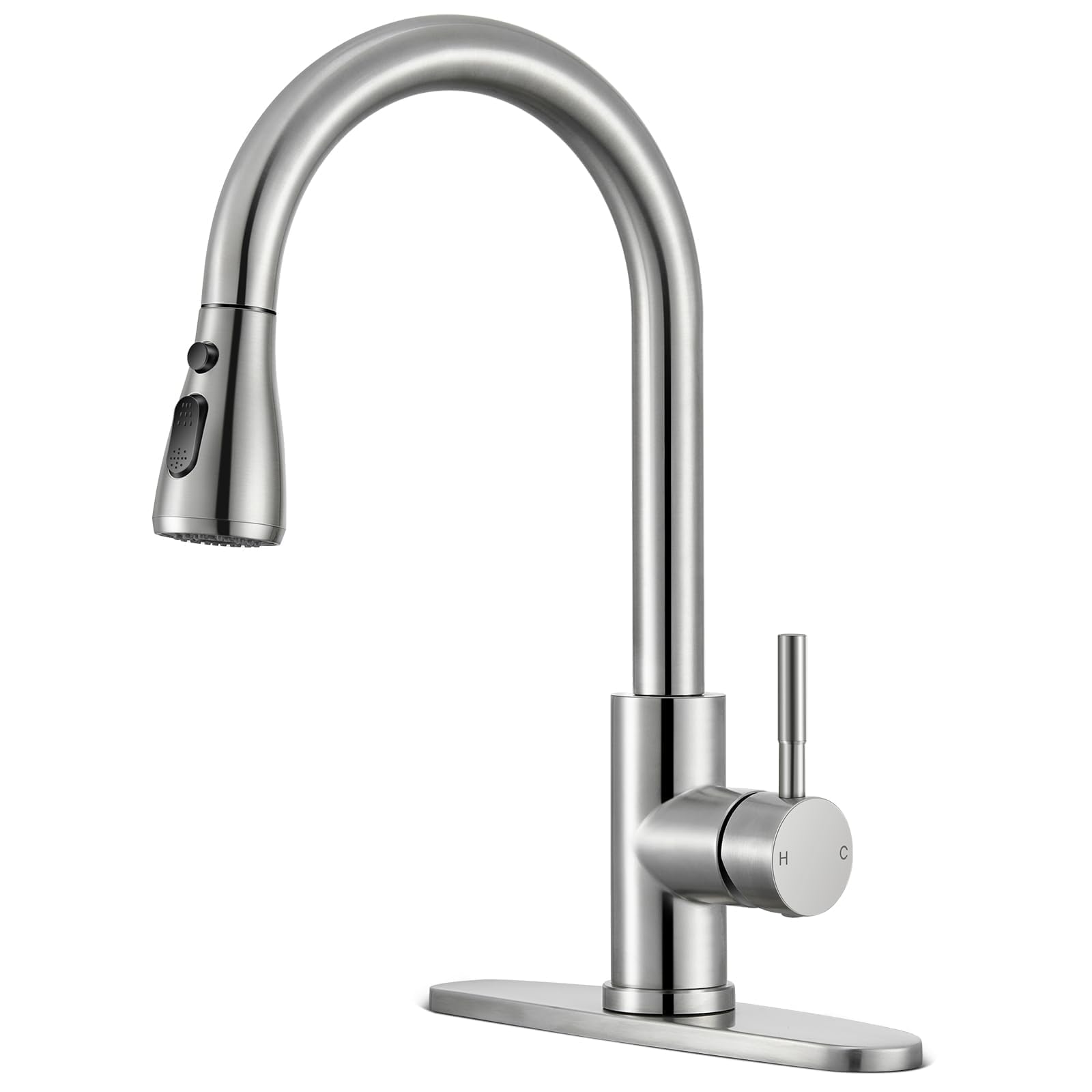 Kitchen Faucets with Pull Down Sprayer, High Arc Single Handle Stainless Steel Commercial 1 or 3 Hole Kitchen Sink Faucet for Farmhouse Camper Laundry RV Bar, Brushed Nickel