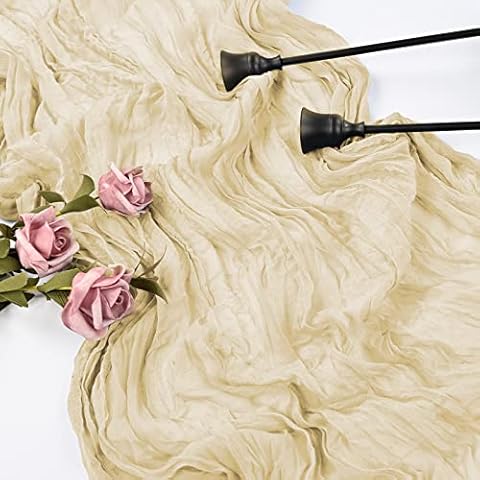LYAFS 2 Pack Cheesecloth Table Runner Ivory 35 x 120 Inches Gauze Tablecloth 10Ft Boho Rustic Decorations for Wedding Decor Reception Bridal Shower Holiday Party Cover