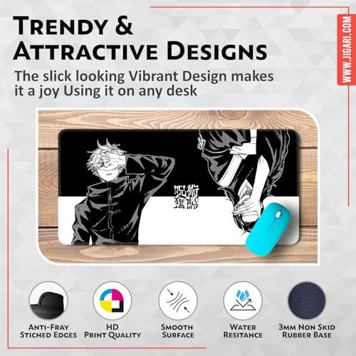 Image of Anime Theme Printed XL Extended Stich Edge Mousead | Smooth Surface Gaming Mousepad with Anti-Slip Rubber Base | 3mm Thick - 11 x 23 Inch (Satoru Gojo (P104))