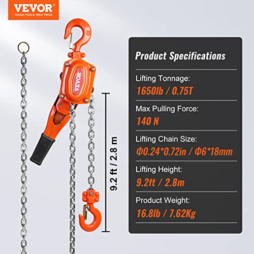 Vevor CHAIN HOIST 3/4T 10FT Manual Lever Chain Hoist thumb #6