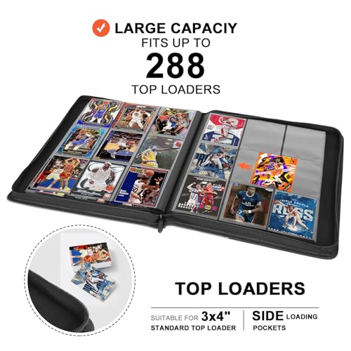 Image of Toploader Binder 9 Pocket, Holds 360 Toploaders,Trading Card Album for MTG /TCG Trading Cards & Sports Cards in 3x4'' (Black)