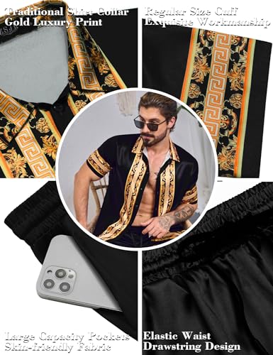 Men Hawaiian Shirt Sets Satin Silk Casual Button Down Shirts 2 Piece Luxury Summer Beach Outfits4