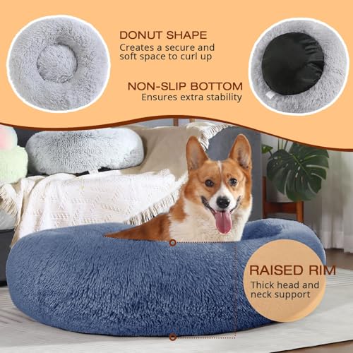 Image of JOLLYVOGUE Dog Bed, Calming Anti-Anxiety Large Dog Bed, Fluffy Donut Cushion for Medium and Large Pets (27 inch /30 inch /36 inch)