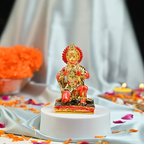 Image of ZAICUS Golden Veer Hanuman Idol Showpiece - Devotional Hanuman Murti - Bajrangbali Statue for Mandir, Home Decor & Puja Gift