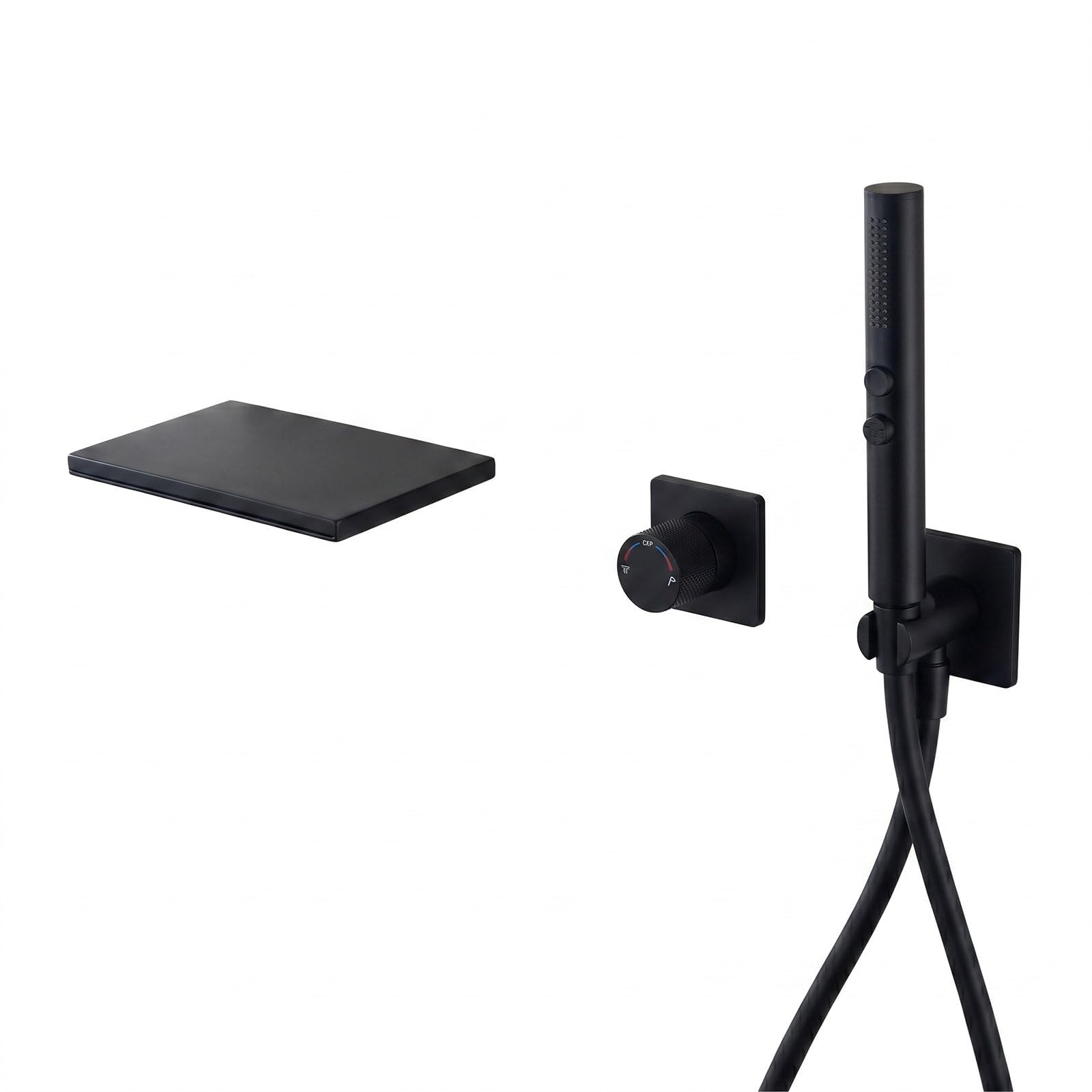 Wodospad do wanny z mosiężnym wkładem, 2 strumienie natryskowe ze stali nierdzewnej (deszcz/masaż), wąż PVC 1,5 m, bateria ścienna do wanny prysznicowej na ciepło i zimno