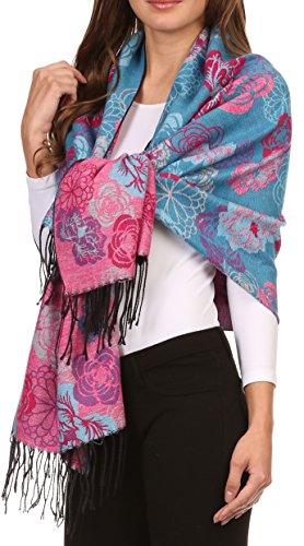 Sakkas Ontario double layer floral Pashmina/Shawl/Wrap/Stole with fringe3