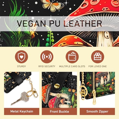 Image of Jogjam Rfid Women Wallet, Small Slim Thin Credit Card Wallet, PU Leather Bifold Cash Zipper Coin Pocket ID Window, for Female Ladies Teen Girls Girly Gifts, Mushroom, Modern