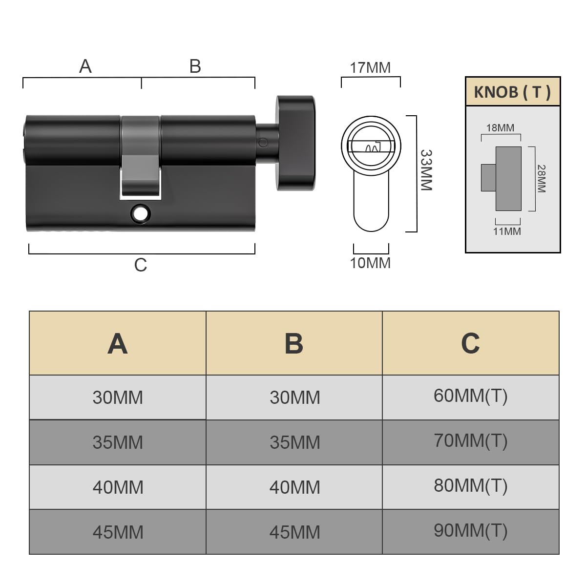 XFORT Chroom 40T/55 Duimdraai Euro Cilinderslot (95 mm), Euro Deurvatslot met 3 sleutels, Anti-Bump en Anti-Boor Deurslot met Sleutel, Hoge Veiligheid voor Houten, UPVC en Composiet Deuren
