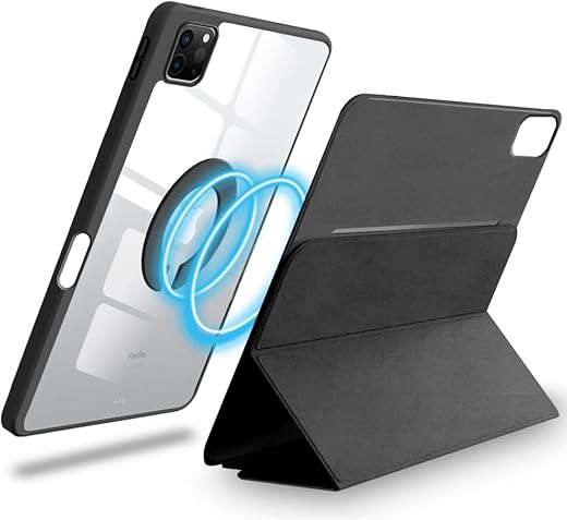 AmazonBasics Magnetic Case Cover for Apple iPad Pro 11 Inch(2022/2021/2020,4th/3rd/2nd Generation) with Trifold Stand Detachable Case, Transparent…