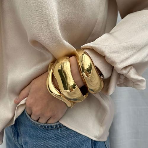 Gold Bangle Bracelets for Women Trendy Chunky Cuff Bangle Bracelets Set Stack Wide Hinged Statement Big Bracelets for Women3