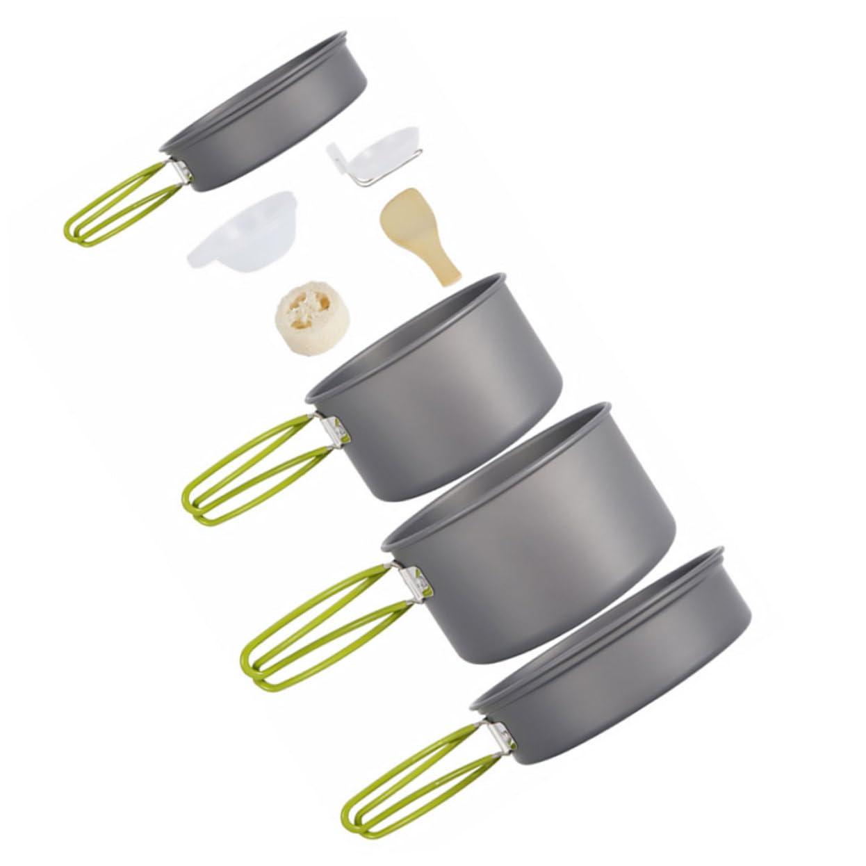 GRIRIW 1 Set Portable Nonstick Picnic Cookware Pan Frying Pan Bowls Soup Spoon Spatula Loofah for Camping Hiking Fishing Activities