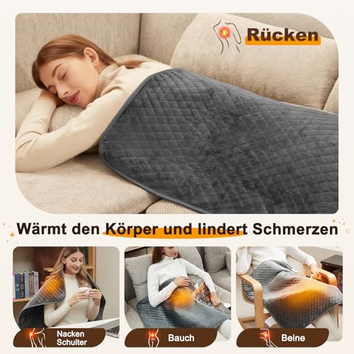 Focbeo XXXL Heizkissen mit Abschaltautomatik (80 x 60 cm), Wärmekissen elektrisch mit 6 Temperaturstufen & 4 Zeiteinstellungen für Rücken, Schultern, Bauch, Beine, Schnellaufheizung, Maschinenwaschbar