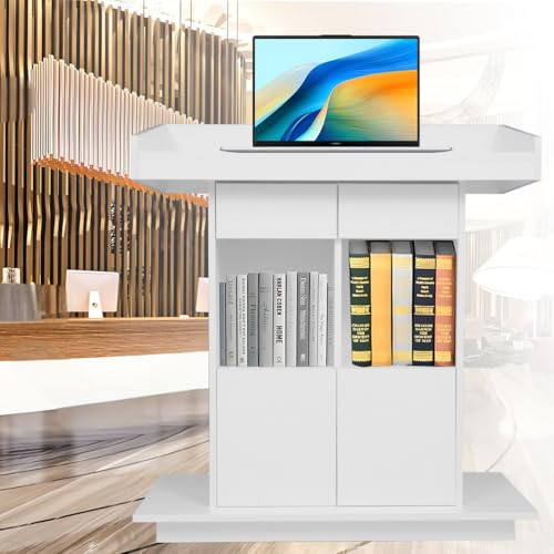 Walnut Wooden Podium Stand - Freestanding Lecture Podium for Weddings, Churches, Classrooms, &amp; Lecture Halls - 3-Tier Storage - 39"x20"x44" - Elegant &amp; Durable