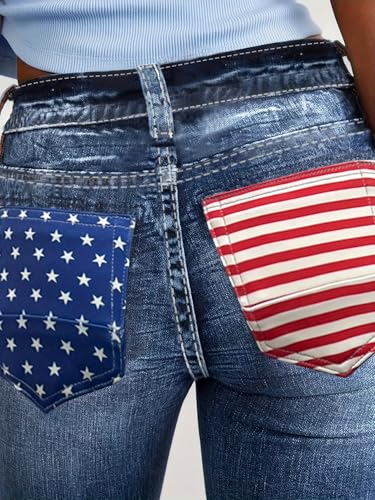 cffvdiz Bootcut Jeans for Women Mid-Rise Back Pockets American Flag Print Flare Denim Pants3