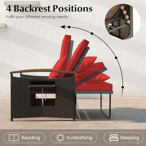 Patio Rattan Daybed Set with Cushioned Loveseat & Storage Ottoman Navy