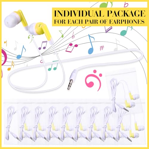 Image of Konohan 100 Pcs Bulk Earbuds with Wire Basic Headphones in Ear for Libraries Laptop, No Microphone 3.5 mm Jack Earbuds Dot Headphones, Individually Bagged (Yellow)