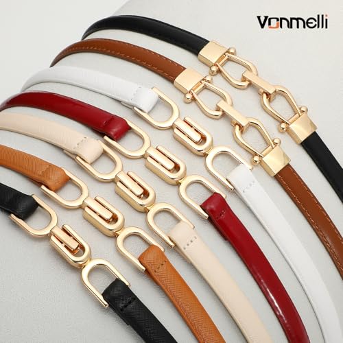VONMELLI Women's Leather Skinny Belt for Dress Adjustable Thin Waist Belt for Ladies 6