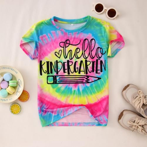 Image of KEKEMI Kid Girls First Day of School Shirt Hello Kindergarten First /Second /Third Grade Tshirt Back to School Tees Tops 4-10Y