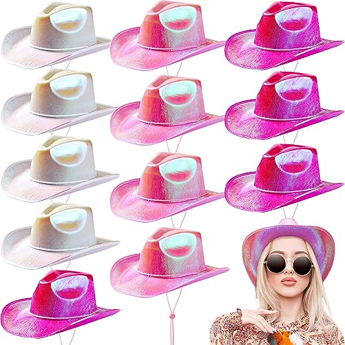 Set 12 Sombreros Cowboy Brillantes Neón para Mujer