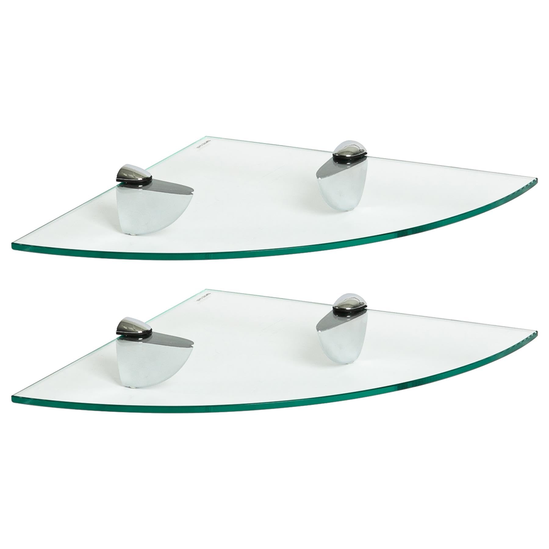 Harbour Housewares Floating Glass Wall Corner Shelves - 30cm - Pack of 2 - Shelving Storage Vanity Display Shelf Unit with Silver Brackets for Bathroom, Shower, Kitchen, Living Room
