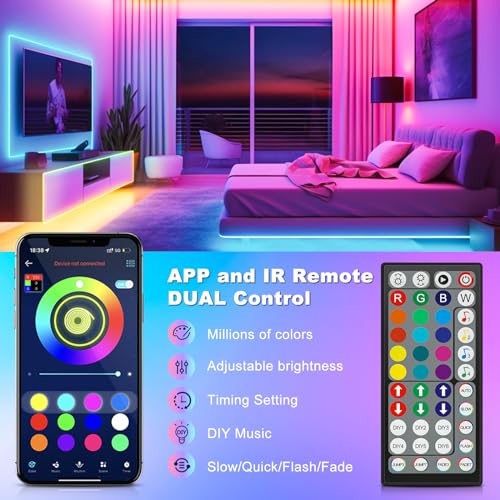 LED Streifen LED Strip 20m mit Fernbedienung & App & Musik Sync, RGB Lichterkette Dimmbar Farbwechsel, LEDs Leiste Band Stripes Bluetooth Selbstklebend für Zimmer Deko/Küche/Decke/Gaming/Party