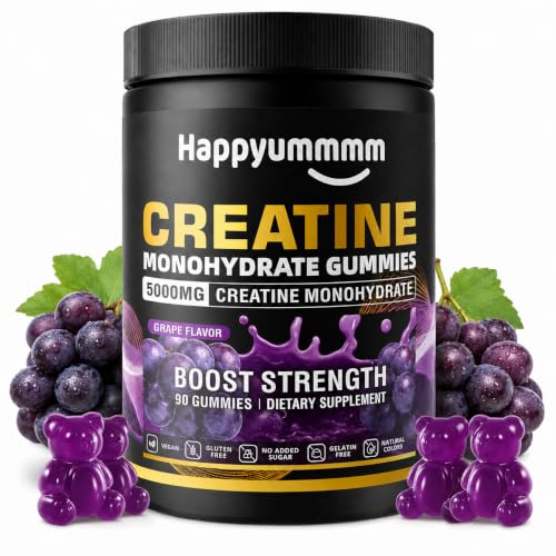 Creatine Monohydrate Gummies NSF Certified 5g Dose for Men & Women to Support Muscle Strength Recovery Cognitive Health & Memory Grape Flavor 90 Gummies