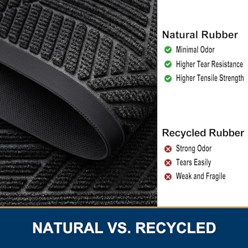 Image of Smiry Half Circle Front Door Mat Outside Entrance, Heavy Duty Sturdy Natural Rubber Doormat, Trap Dirt and Moisture, Low Profile Mats for Indoor Outdoor Entry, Irregular Triangle (29.5x17, Black)