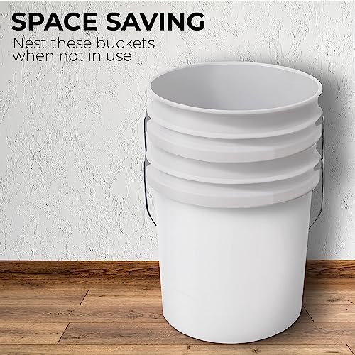Image of 6.5-Gallon White Bucket Pail Container with Lid | Food Grade | Heavy-Duty Approx 90 MIL Extra Durable | Metal Handles with Plastic Grip | Multi-Use | Easy Stack and Store | BPA Free - 2 Pack