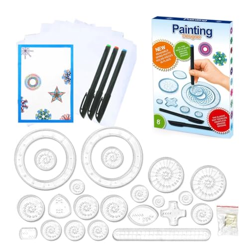 KEUGT Juego de Espiral,Juego de Regla de Dibujo de Engranajes, Herramienta de Dibujo en Espiral de Regla Geométrica, Juego Creativo de Mandala, Gran Regalo para Niños
