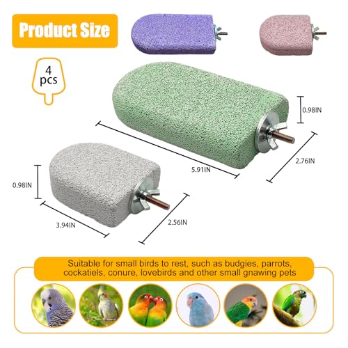 Image of 4PCS Bird Beak Grinding Stone,Parrot Perch Stands,Parakeets Platform Chewing Toys Calcium Pumice Lava Foot Claws Trimmer Climbing Ledge for Cockatiel Budgie Conures Lovebirds(Multi-Color)