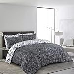 Super King Duvet Cover Set - Super Soft Brushed Microfibre Hotel Quality Gift Bedding, Lightweight, Grey Quilt Covers Double King Superking Size Reversible Bed Sets (Black Marble, Super King)