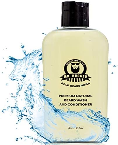 Mr Rugged Beard Wash and Conditioner for Men – (Peppermint 2-in-1, 4oz Bottle) Natural Beard Shampoo for Soft Beard – Strengthen and Improve Facial Hair Growth