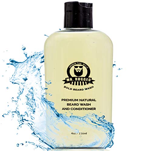 Mr Rugged Beard Wash and Conditioner for Men – (Peppermint 2-in-1, 4oz Bottle) Natural Beard Shampoo for Soft Beard – Strengthen and Improve Facial Hair Growth