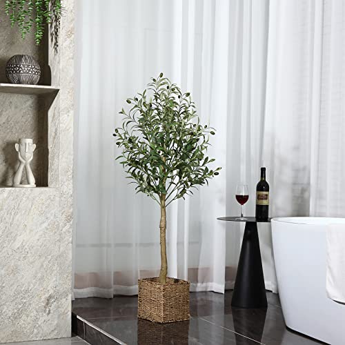 Ferrgoal Artificial Olive Trees 4Ft Fake Olive Plant With Basket Faux Plants Indoor Outdoor Fake Tree In Pot Slik Plants For Home Decor Office Living Room Perfect Housewarming Gift Green 1Pack #TOP2
