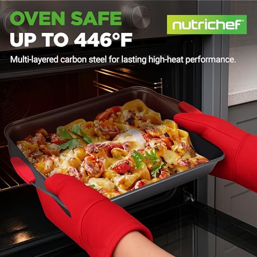 NutriChef 10-Piece Nonstick Kitchen Oven Baking Pans - Premium & Stylish Non-Stick Carbon Steel - Commercial Grade Restaurant Quality Metal Bakeware with Silicone Handles - Easy to Clean, NCSBS10S - Image 3