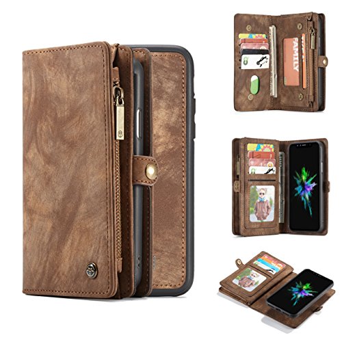 iPhone 8 Plus Wallet Case,AKHVRS Handmade Premium Cowhide Leather Wallet Case,Zipper Wallet Case