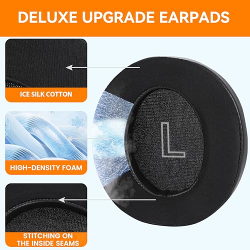 Almohadillas de repuesto con gel refrigerante profesional Lukvcoe para audífonos Anker Soundcore Life Q30/Q35, cojines para orejas con tela de seda helada y espuma de aislamiento acústico de alta densidad - Negro miniatura 3