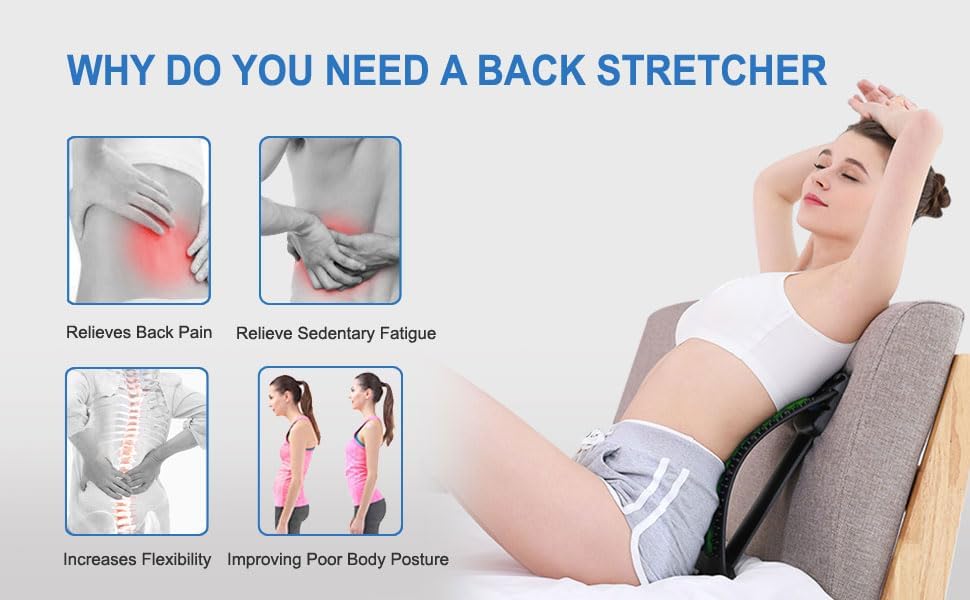 Image of Back Stretcher with Magnetic Acupressure Points for Spinal Pain Relief | Multi-Level Lumbar Region Back Support | Spike Back Stretcher for Men & Women | Adjustable Back Pain Relief Device for Comfort and Posture Improvement (One Size)