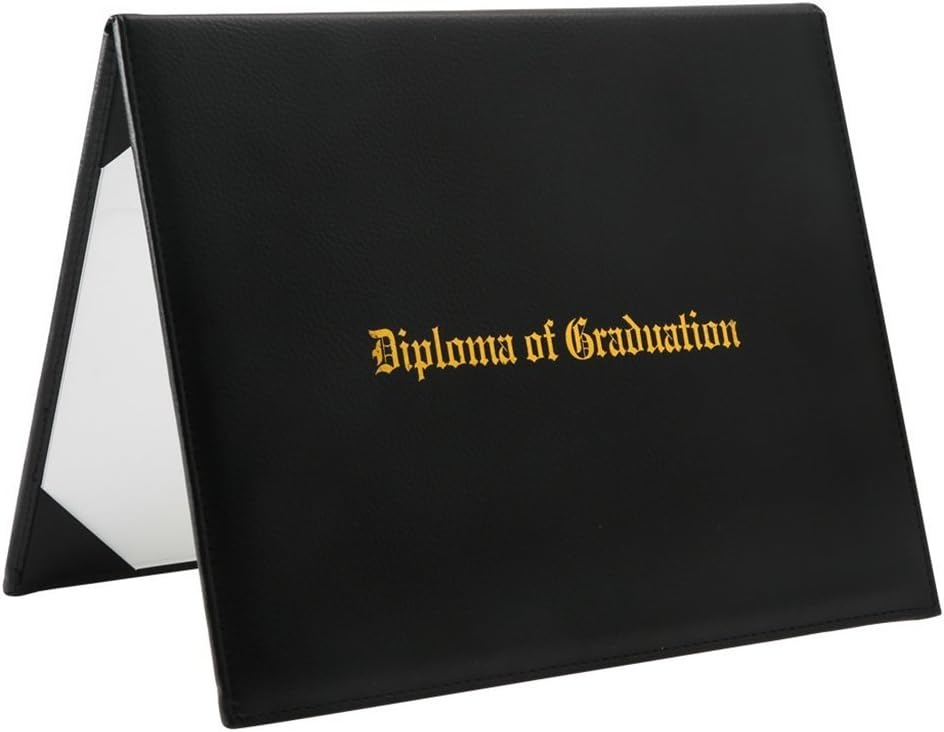 Certificate Cover Imprinted "Diploma Of Graduation" Gold Foil Embossed Leatherette Smooth Diploma Cover with Protective film 8.5" x 11" Letter Size for Graduation Black