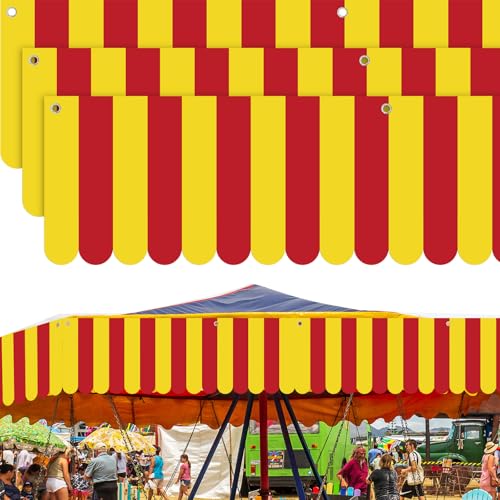 Image of Preboun 3 Pcs Carnival Awning Decorations Tent Circus Hanging Decorations Carnival Banner Concession Stand Sign Canopy Awning for Pirate Summer Party, 9.84''x78.74'' (Red and Yellow)