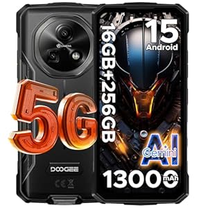 DOOGEE Fire 7 5G Android 15 Outdoor Handy Ohne Vertrag 13000mAh Dimensity 6300 256GB+16GB Outdoor Smartphone 64MP AI Kamera, 6.6" IPS Display, 3 Karten Dual 5G SIM/ IP68/ GPS/Fingerabdruck/NFC/OTG