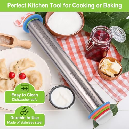 Bidful Adjustable Rolling Pin With Thickness Rings For Baking, Stainless Steel Designs Dough Roller Pins For Cookie Decorating Baking Supplies Fondant Cake Baker thumb #4