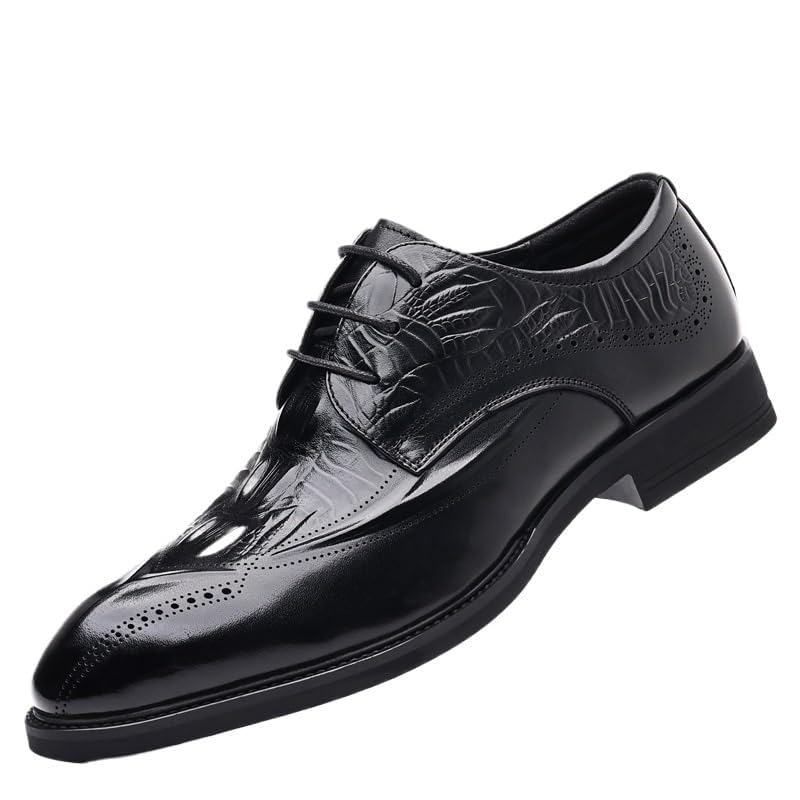 Men's Luxury Leather Brogue Oxford Dress Shoes, Lace-Up Round Toe Formal Business Footwear for Office and Wedding