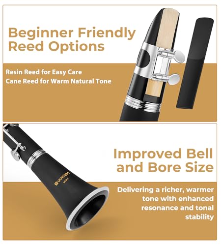 Image of Bb Clarinet Kit for Beginners Students, 17-Key French System with 2 Barrels