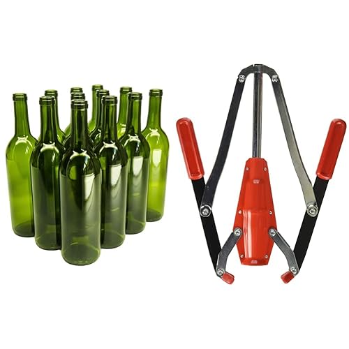 North Mountain Supply - W5CG - Botella de vino de vidrio Burdeos de 25.4 fl oz con acabado de corcho de fondo plano - Caja de 12 - Verde champán y