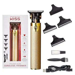 KISS Precision Blade Cordless Trimmer with Stainless Steel T-Blade, Powerful High-Torque, High-Speed Motor, 3 Blade Guard Attachments & Blade Cover, USB Cable & Long-Lasting Lithium Ion Battery