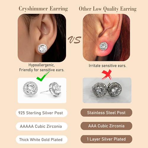 Stud Earrings for Women Men Sterling Silver Cubic Zirconia Earrings Hypoallergenic Large Halo Round Square Simulated Diamond Stud Earrings,Gift for Her/Him/Wife/Mom by Cryshimmer - Image 6